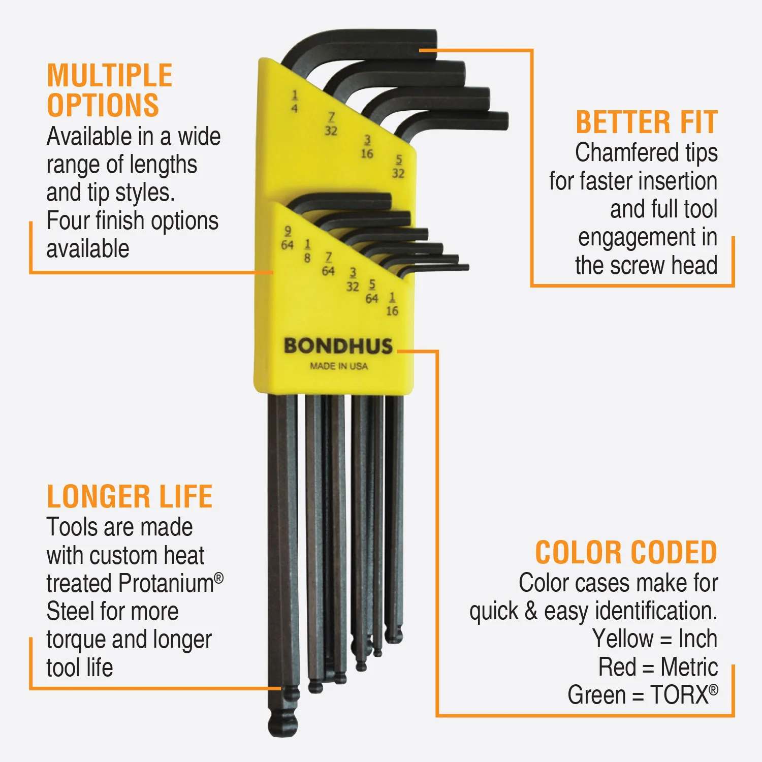 BONDHUS BLX10 BallEnd Hex Key 10pcs Imperial Set - Image 3