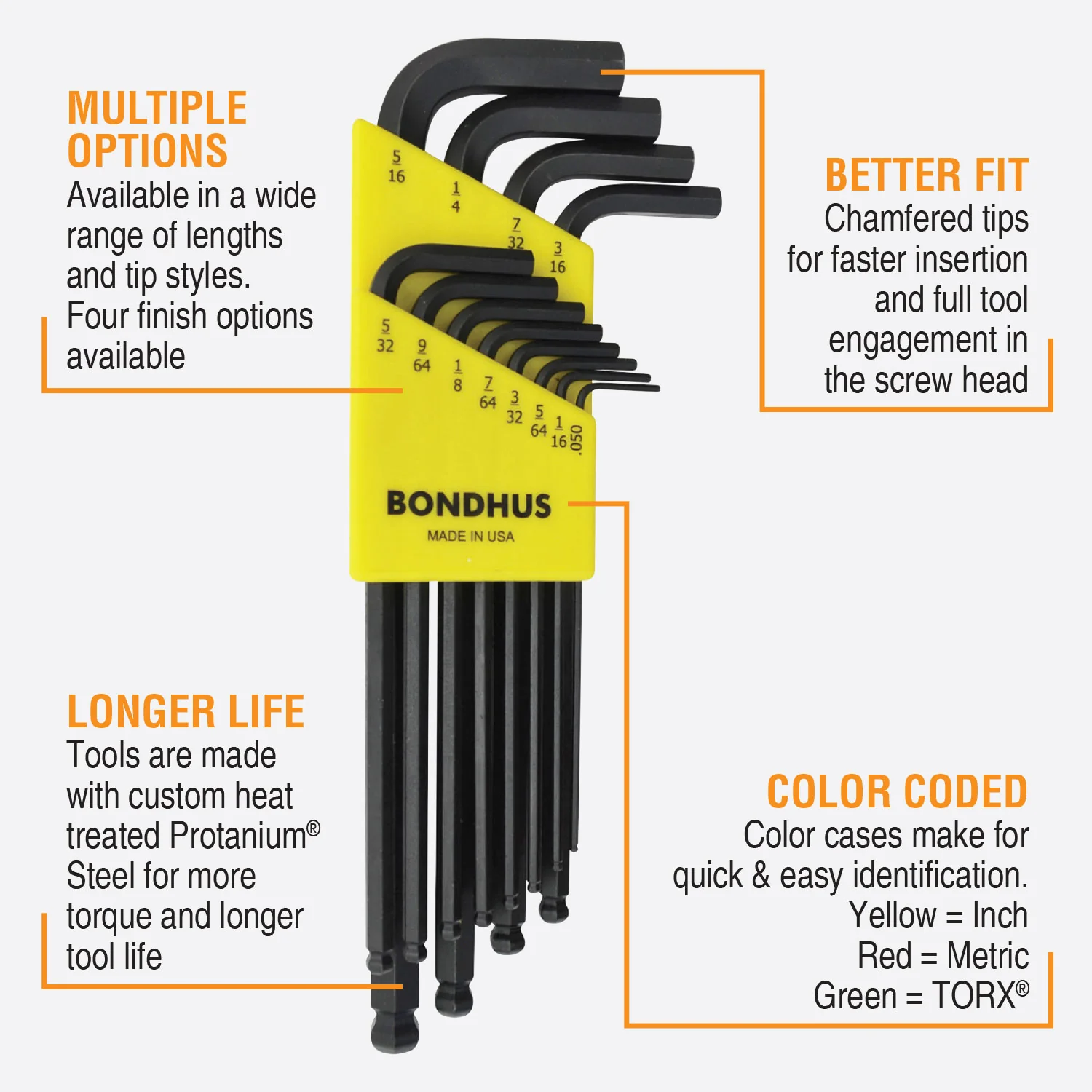 BONDHUS BLX12 BallEnd Hex Key 12pcs Imperial Set - Image 3