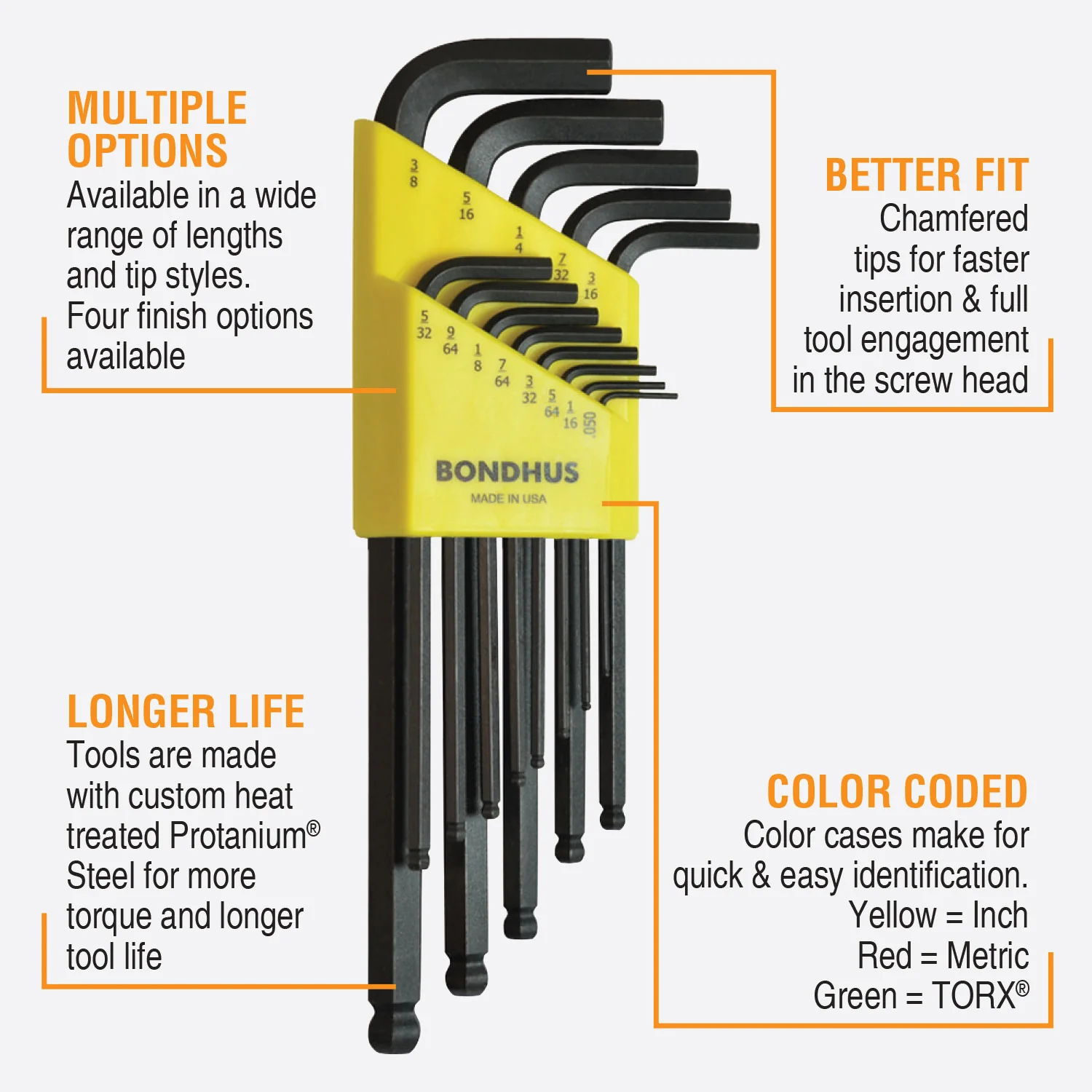 BONDHUS BLX13 BallEnd Hex Key 13pcs Imperial Set - Image 3