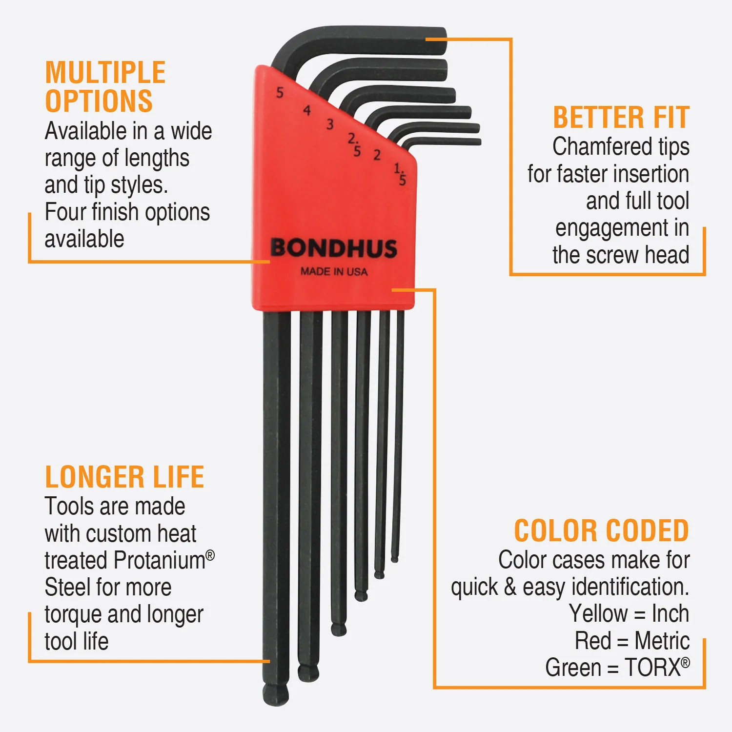 BONDHUS BLX6M BallEnd Hex Key 6pcs Metric Set - Image 3