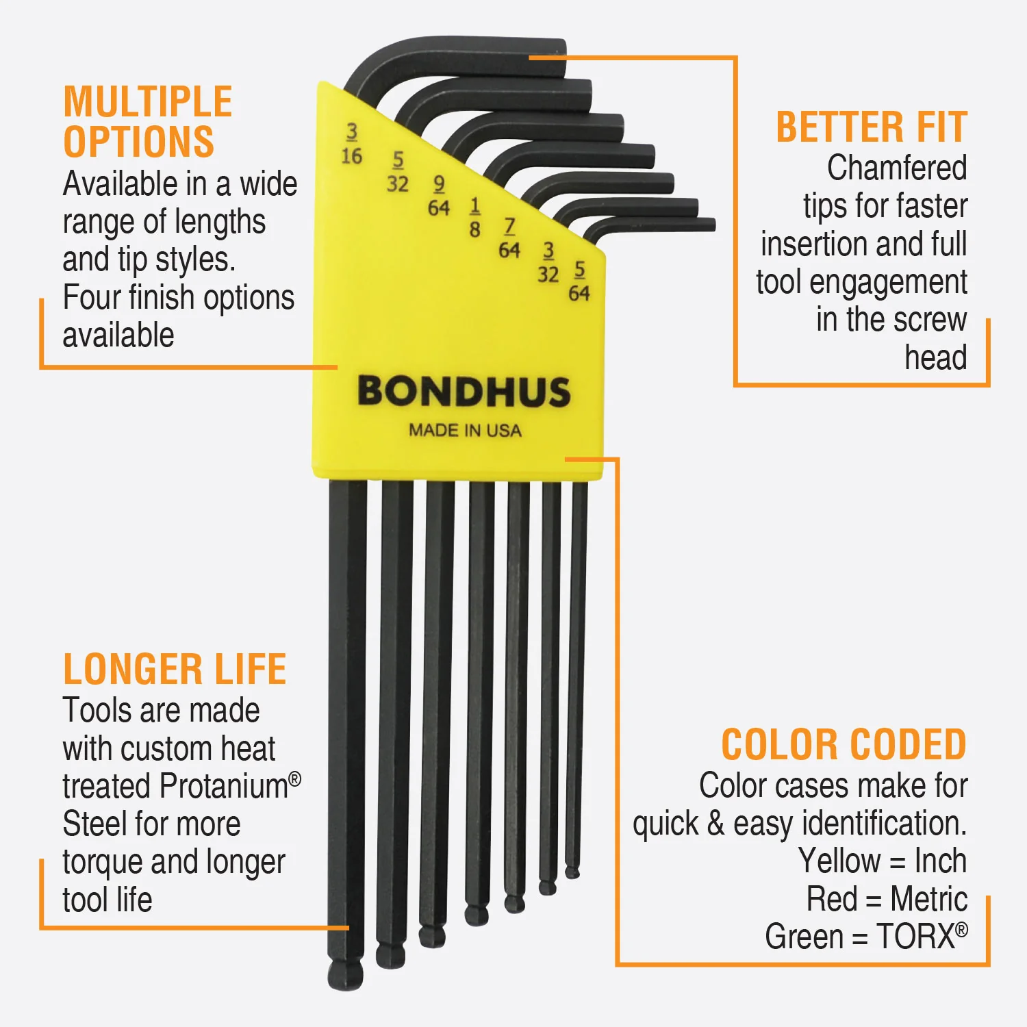 BONDHUS BLX7 BallEnd Hex Key 7pcs Imperial Set - Image 3