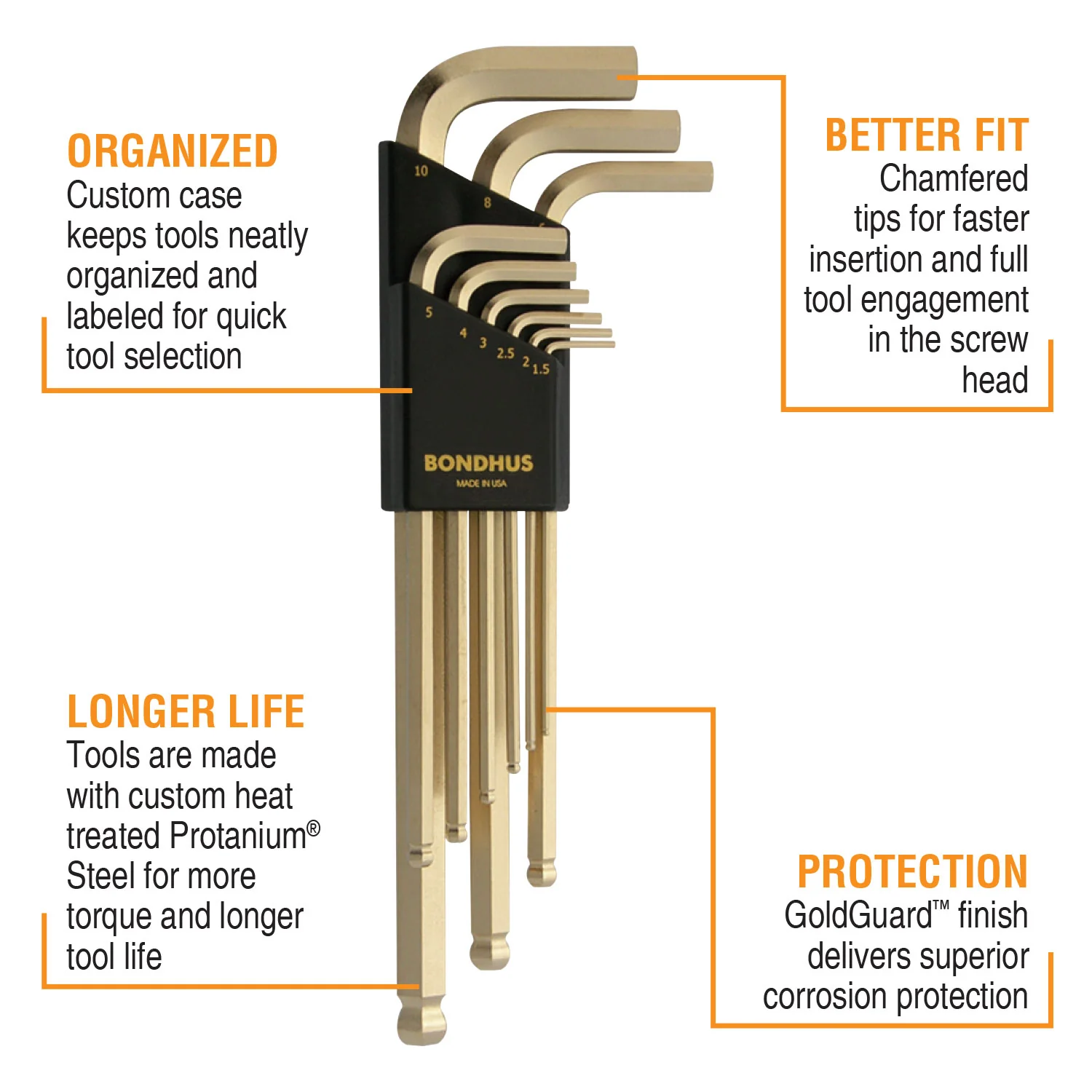 BONDHUS BLX6MG Gold Guard Hex Keys 6pcs Metric Set - Image 3