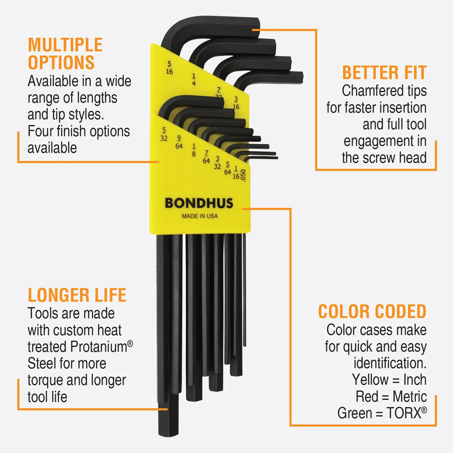 BONDHUS HLX12 Hex Key 12pcs Imperial Set - Image 3