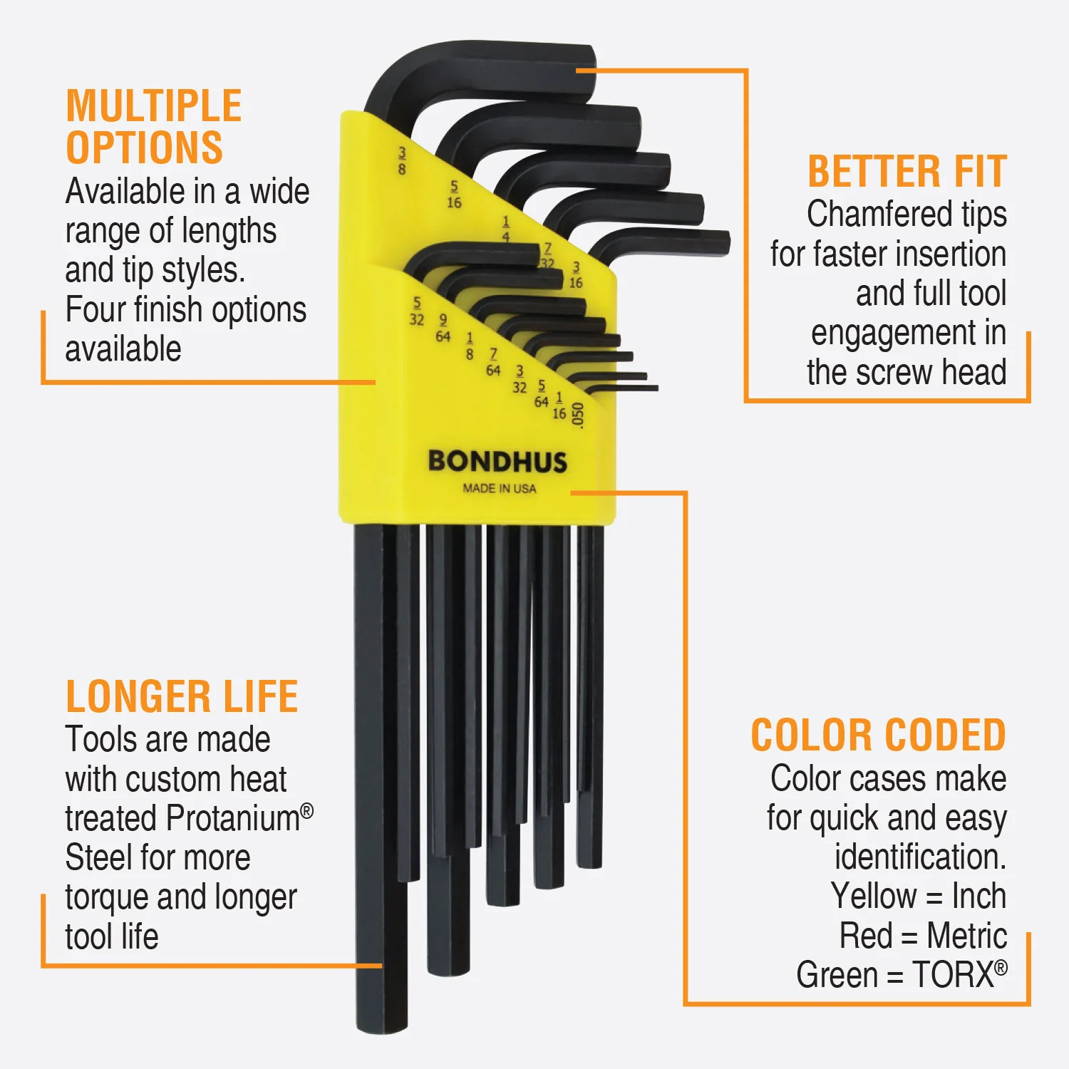 BONDHUS HLX13 Hex Key 13pcs Imperial Set - Image 3