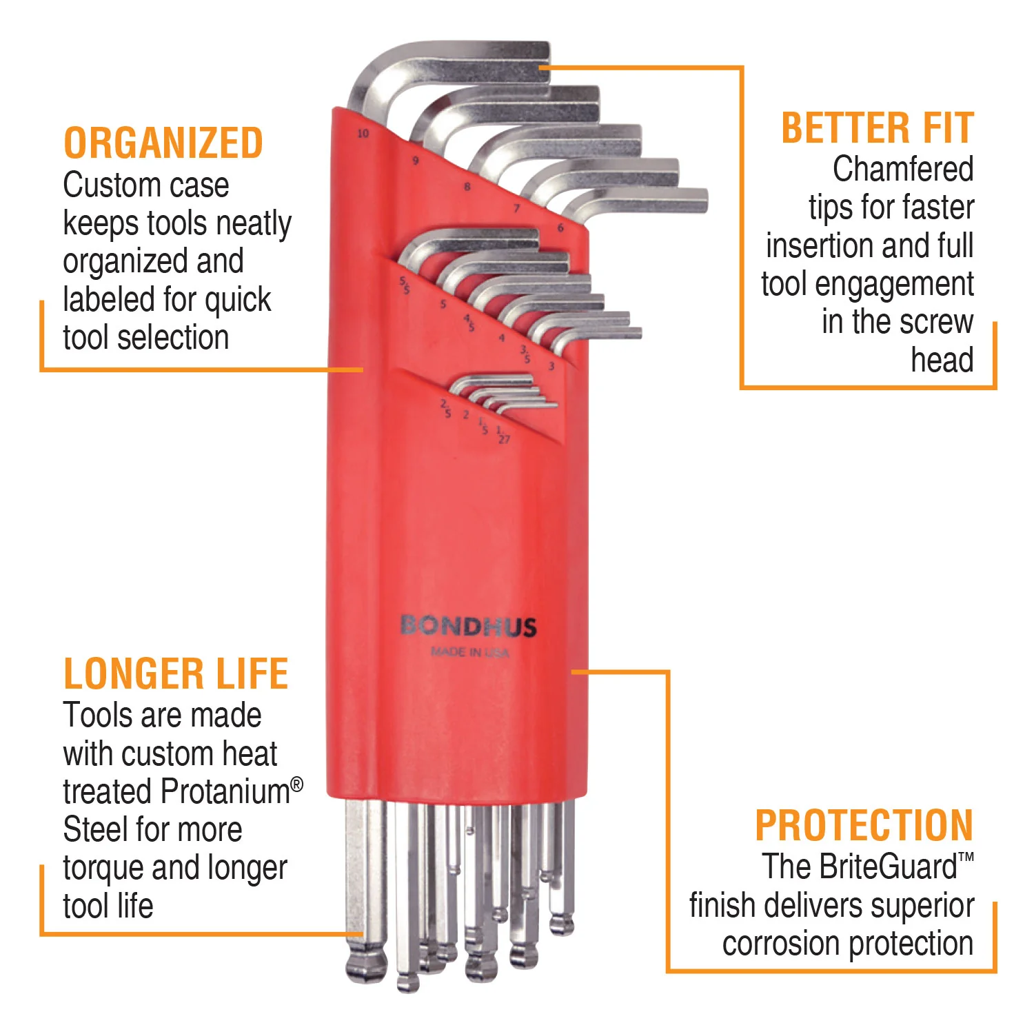 BONDHUS BLX15MB BriteGuard BallEnd Hex Key 15pcs Metric Set - Image 3