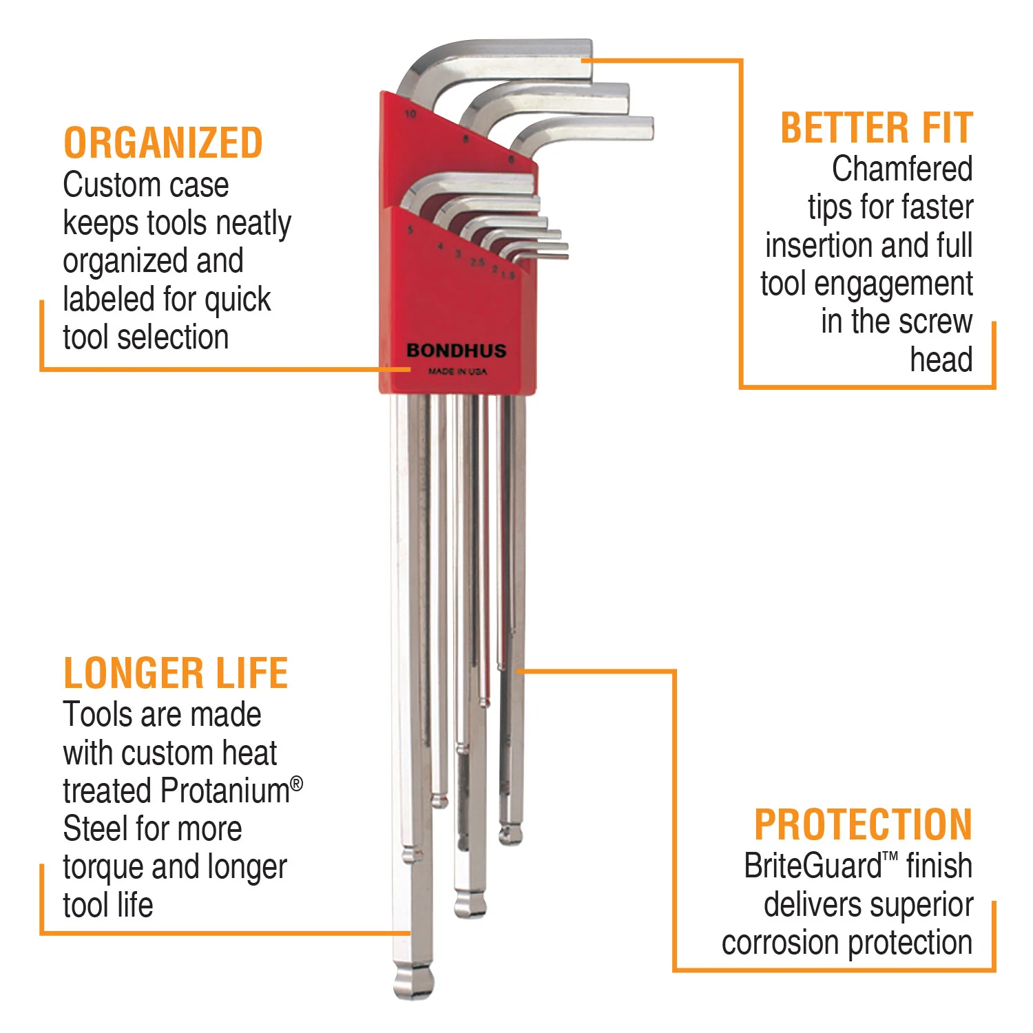 BONDHUS HLX9MB BriteGuard Hex Key 9pcs Metric Set 1.5mm-10mm - Image 3