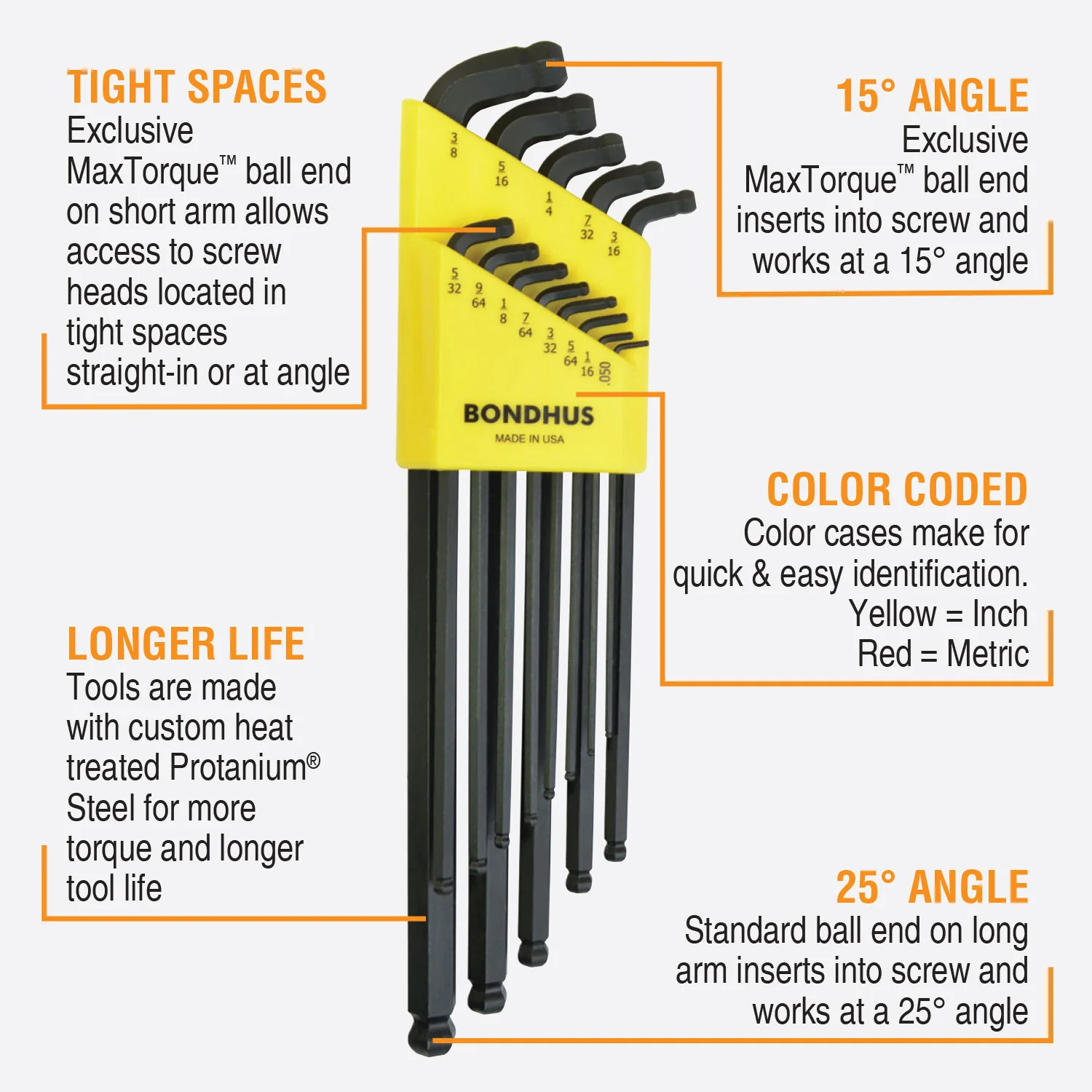 BONDHUS HLX8 Hex Key 8pcs Imperial Set - Image 2
